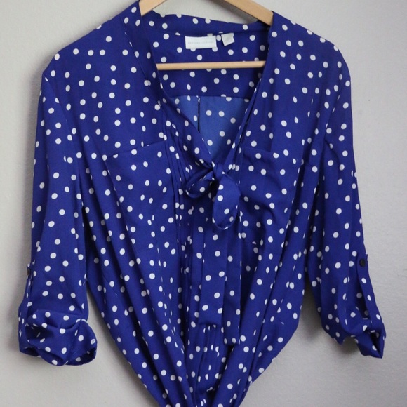 New York & Company Tops - NY & Co. Polka Dot Button Down in Cobalt - Size XL