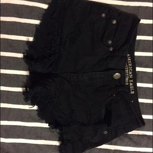 Black distressed denim shorts from American Eagle