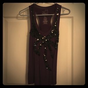 Sequined purple racerback tank