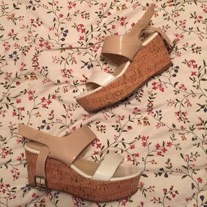 calvin klein white and tan platform wedges