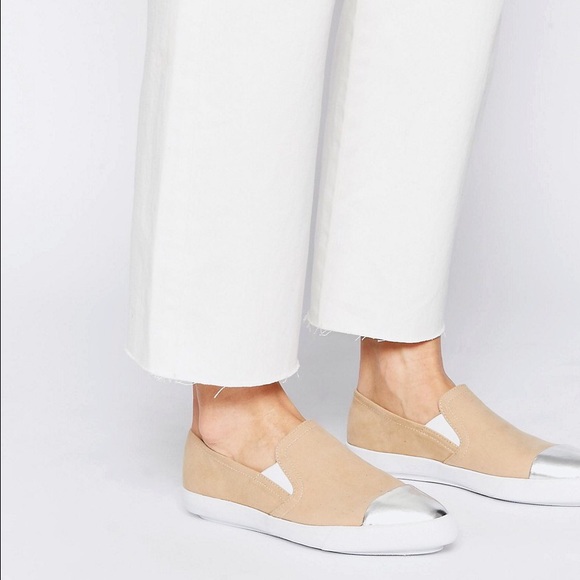 Nude pointed metallic toes slip on