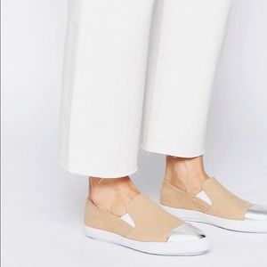 Nude pointed metallic toes slip on