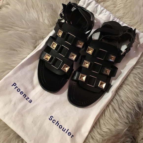 Proenza Schouler Shoes - Proenza Schouler black studded gladiator sandal
