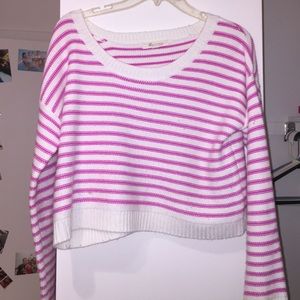 Pink/White Cropped Sweater from Forever 21