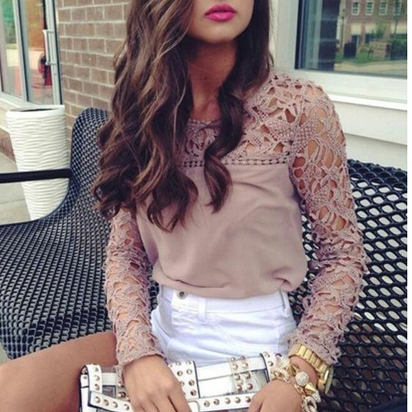 Tops - Look Book Pink Crochet Shoulder Top