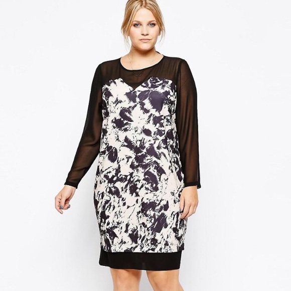 Carmakoma Rose Print Dress With Sheer Panel Detail