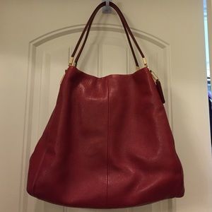 Coach Madison pebbled leather shoulder bag in red