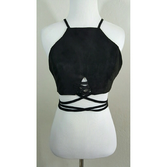 LAST L Boho Faux Suede Crop Top - Picture 2 of 3