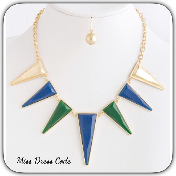 Spiked Acrylic Statement Necklace Blue and Green