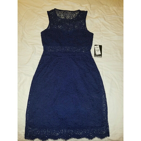 Express blue lace sheath dress