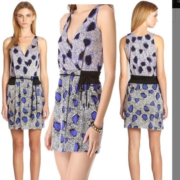 DVF Blue Cheetah Wrap Dress. Size 10.