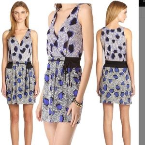 DVF Blue Cheetah Wrap Dress. Size 10.