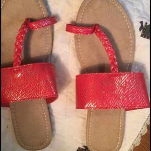 Red sparkle flip flops