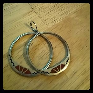 Silver Aztec earrings with red inlay