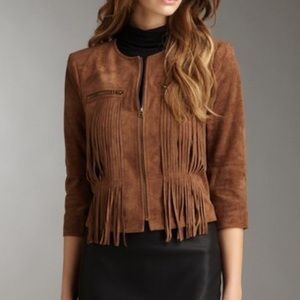 BCBGMaxAzria suede jackets with fringe.