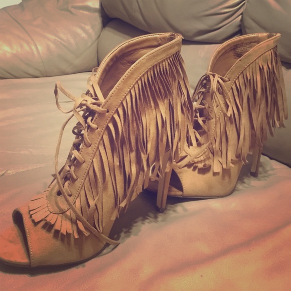 Suede fringe high heeled booties