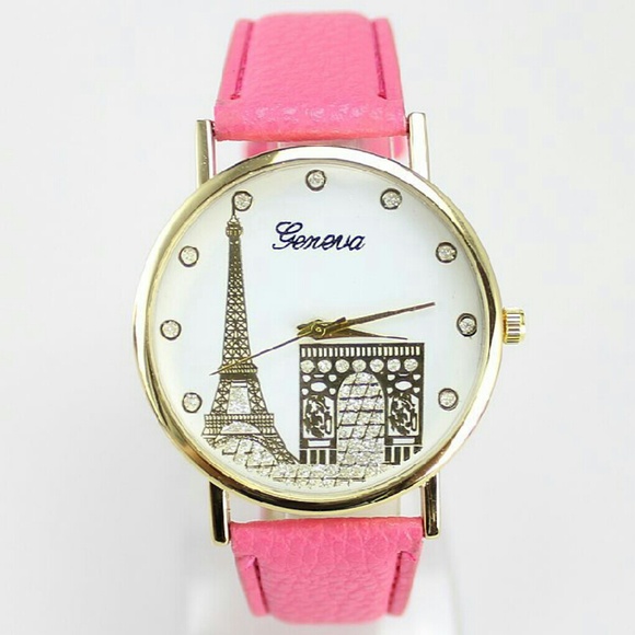 Paris Eiffel Tower Wristwatch w/ Pink Leather Band - Picture 1 of 4