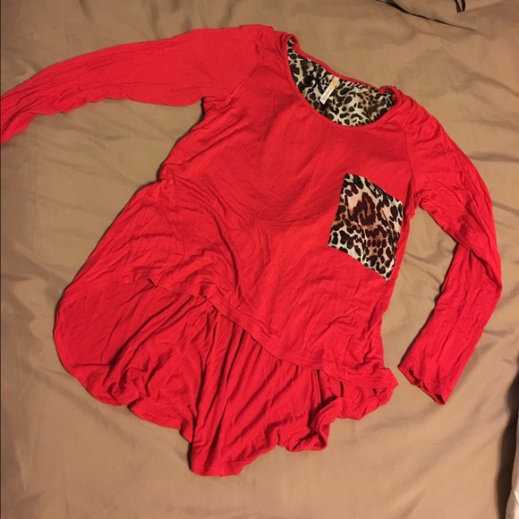 Hi low red leopard print top