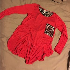Hi low red leopard print top