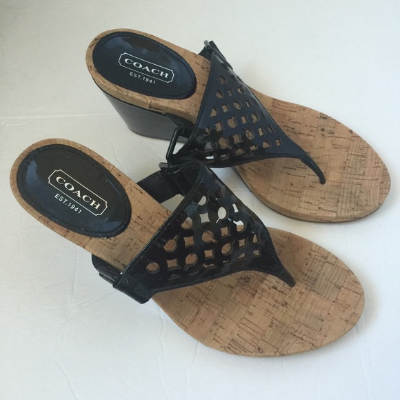 Coach Shoes - Brookk Coach Patent Black Leather Cork  Wedge 6B