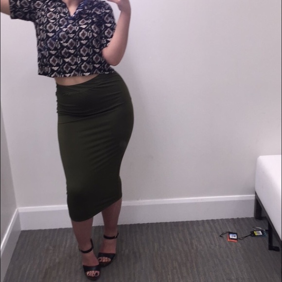 Olive green midi skirt