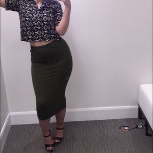 Olive green midi skirt