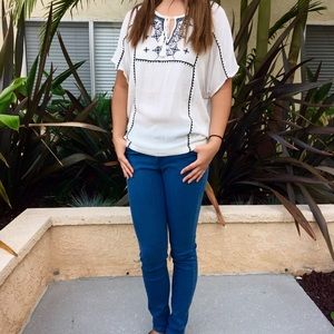 F21 Floral Embroidered Peasant Top