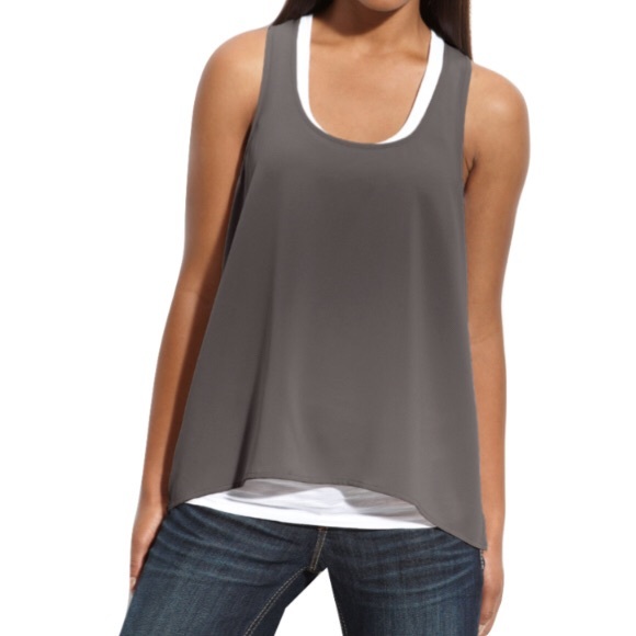 Frenchi Tops - Frenchi Sz L Gray Silky High Low Tunic Top NWOT
