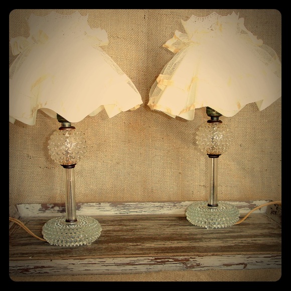 Vintage Hobnail Shabby Chic Lace Lamp Set