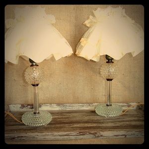 Vintage Hobnail Shabby Chic Lace Lamp Set