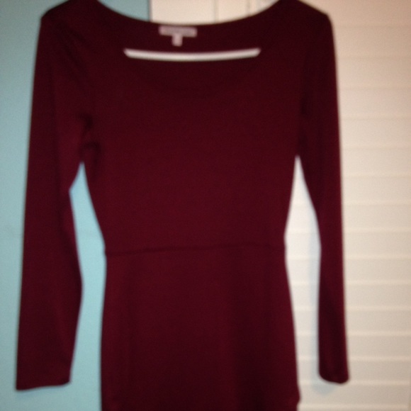 Asymmetrical burgundy long sleeve dress