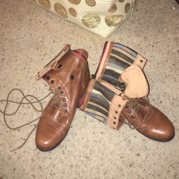 Steven madden brown combat boots with Aztec inside