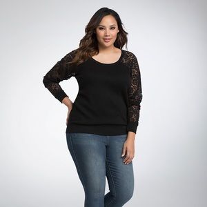 Torrid Lace Sleeve Black Sweatshirt