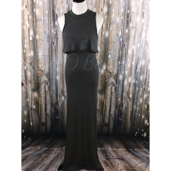 Charcoal Gray Tiered Ruffle Top Boho Maxi Dress - Picture 2 of 3