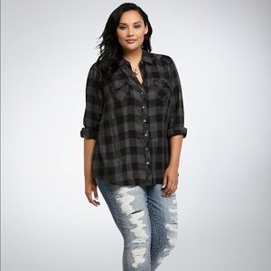Torrid Black Plaid Camp Shirt