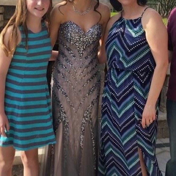 Sliver and light pink prom dress