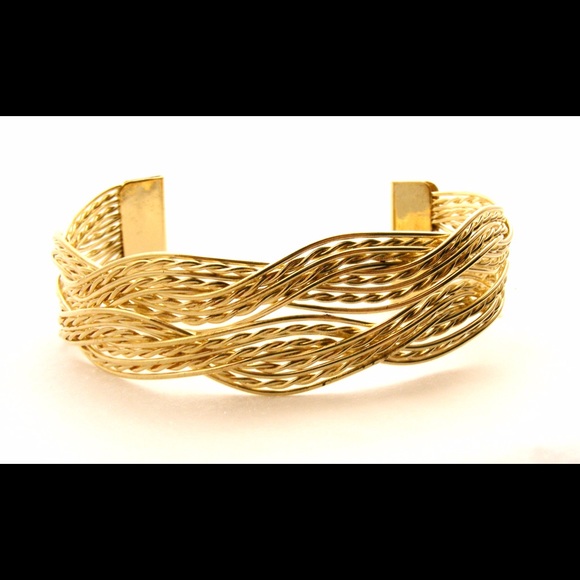 Braid cuff bracelet, goldtone, new