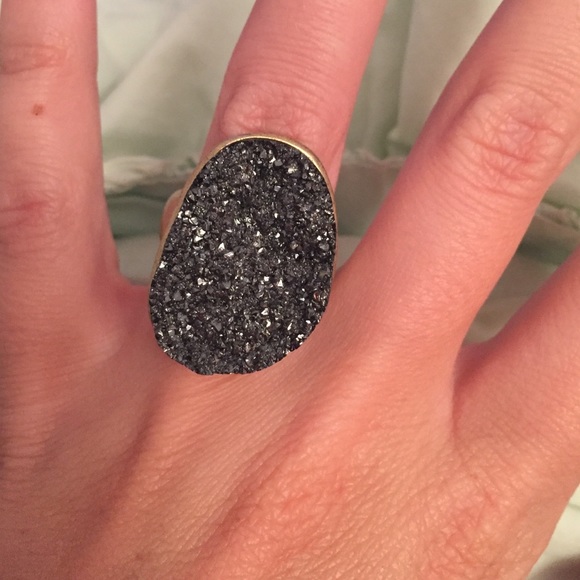 Black geode cocktail ring with gold base