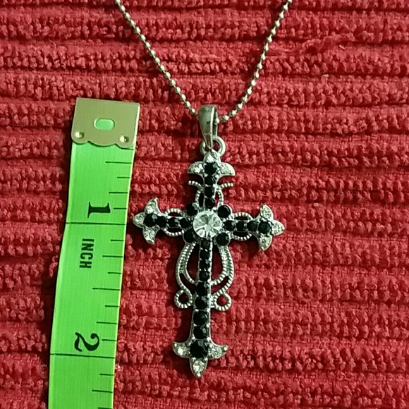 Silver/black crystal cross necklace