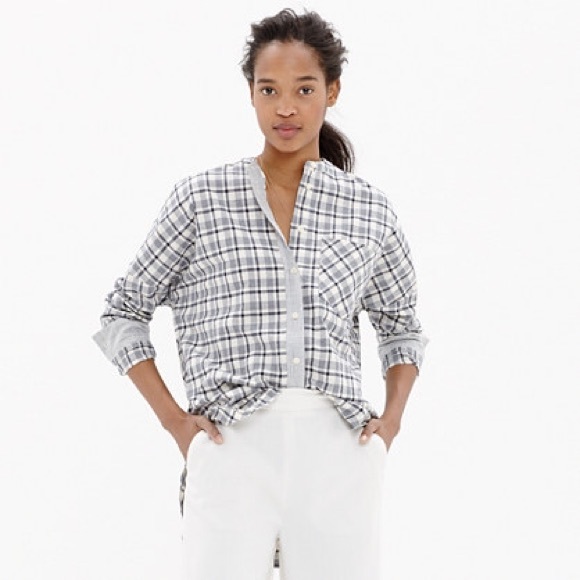 Madewell Tops - Collarless Messenger Shirt in Dossier Plaid