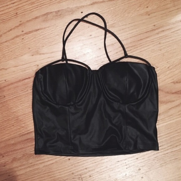 *Black Pleather Strappy Crop Top