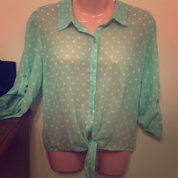 Sheer mint polka dot blouse