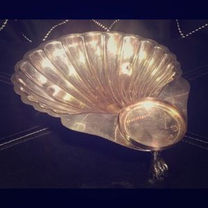 Vintage Shabby Chic Mermaid Silver Clam Shell Dish