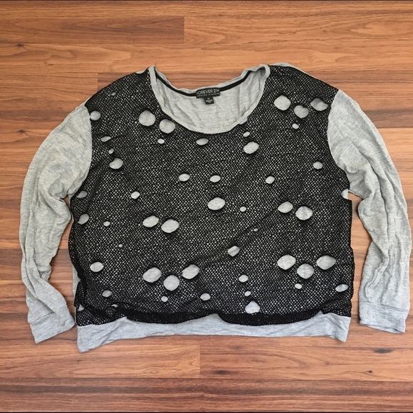 Distressed mesh net sweater