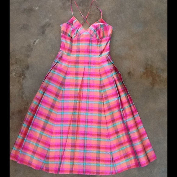 Hot pink plaid dress