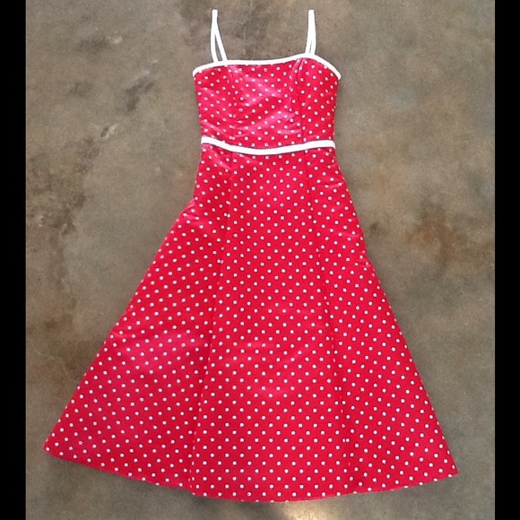 Red dress with white polka dots