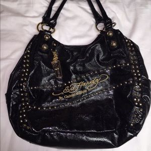Black Ed Hardy studded large purse tote