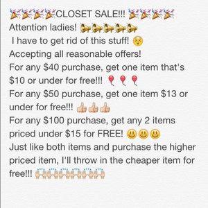 Closet SALE! 🎉🎉🎈🎈👍👍