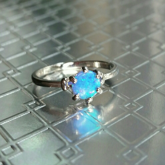 SOLD 18K White Gold Filled Blue Opal Ring - Picture 1 of 3