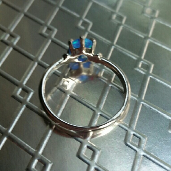 SOLD 18K White Gold Filled Blue Opal Ring - Picture 3 of 3